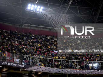 Fans of Maccabi Tel Aviv attend the match between Ajax and Maccabi Tel Aviv at the Johan Cruijff ArenA for the UEFA Europa League - League p...