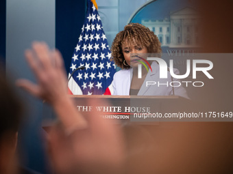 Press Secretary Karine Jean-Pierre conducts the daily White House press briefing in Washington, DC, on November 7, 2024. (