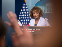 Press Secretary Karine Jean-Pierre conducts the daily White House press briefing in Washington, DC, on November 7, 2024. (