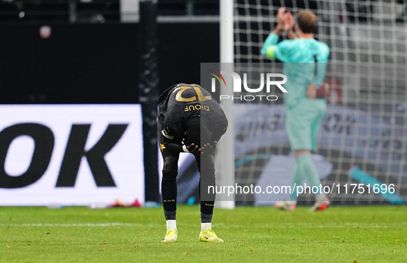 El Hadji Malick Diouf of SK Slavia Prague  with post game despair during the Eurepa League Round 4 match between Eintracht Frankfurt v SK Sl...