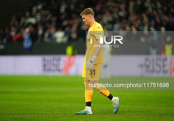 Antonin Kinsky of SK Slavia Prague  with post game despair during the Eurepa League Round 4 match between Eintracht Frankfurt v SK Slavia Pr...