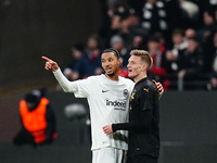 Hugo Ekitike of Eintracht Frankfurt  with post game celebration during the Eurepa League Round 4 match between Eintracht Frankfurt v SK Slav...