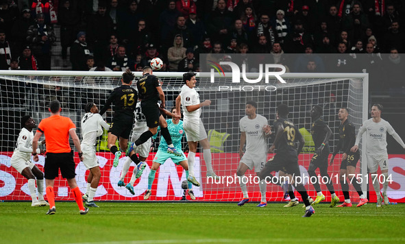 Tomas Holes of SK Slavia Prague  heads during the Eurepa League Round 4 match between Eintracht Frankfurt v SK Slavia Prague at the Deutsche...