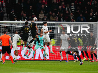 Tomas Holes of SK Slavia Prague  heads during the Eurepa League Round 4 match between Eintracht Frankfurt v SK Slavia Prague at the Deutsche...