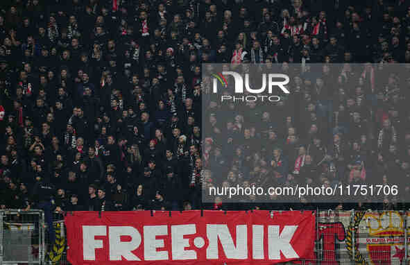  SK Slavia Prague fans  during the Eurepa League Round 4 match between Eintracht Frankfurt v SK Slavia Prague at the Deutsche Bank Park, Fra...