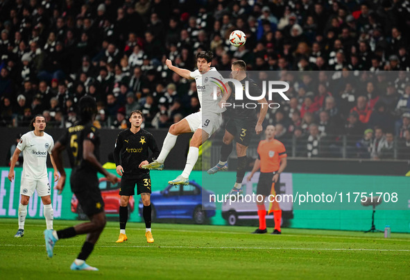 Igor Matanovic of Eintracht Frankfurt  heads during the Eurepa League Round 4 match between Eintracht Frankfurt v SK Slavia Prague at the De...