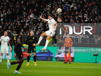 Igor Matanovic of Eintracht Frankfurt  heads during the Eurepa League Round 4 match between Eintracht Frankfurt v SK Slavia Prague at the De...