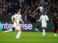 Igoh Ogbu of SK Slavia Prague  controls the ball during the Eurepa League Round 4 match between Eintracht Frankfurt v SK Slavia Prague at th...