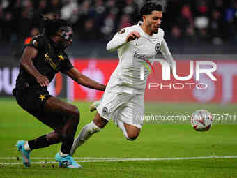 Omar Marmoush of Eintracht Frankfurt  controls the ball during the Eurepa League Round 4 match between Eintracht Frankfurt v SK Slavia Pragu...