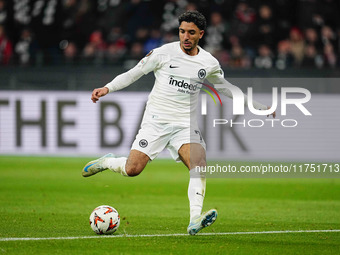 Omar Marmoush of Eintracht Frankfurt  controls the ball during the Eurepa League Round 4 match between Eintracht Frankfurt v SK Slavia Pragu...