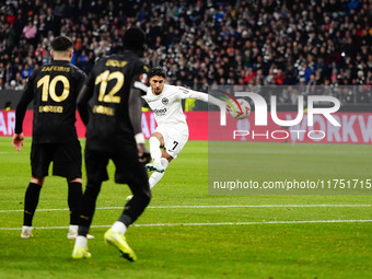 Omar Marmoush of Eintracht Frankfurt  scores the teams first goal during the Eurepa League Round 4 match between Eintracht Frankfurt v SK Sl...