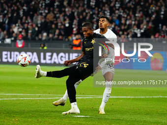 Simion Michez of SK Slavia Prague  controls the ball during the Eurepa League Round 4 match between Eintracht Frankfurt v SK Slavia Prague a...