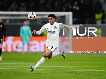 Omar Marmoush of Eintracht Frankfurt  controls the ball during the Eurepa League Round 4 match between Eintracht Frankfurt v SK Slavia Pragu...