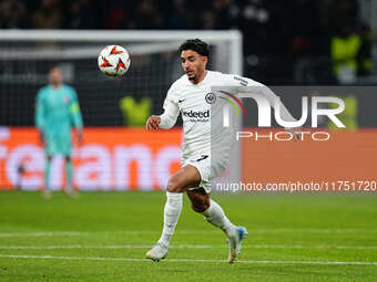 Omar Marmoush of Eintracht Frankfurt  controls the ball during the Eurepa League Round 4 match between Eintracht Frankfurt v SK Slavia Pragu...