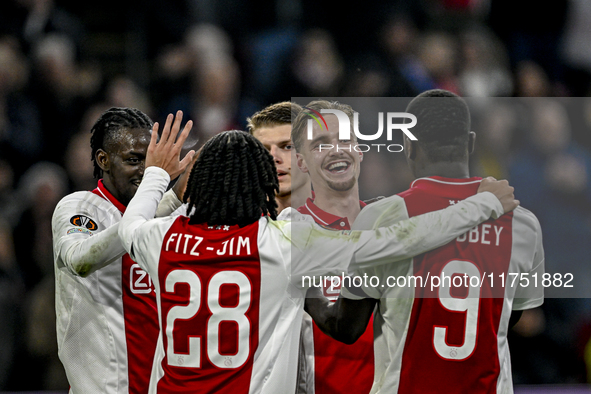 AFC Ajax Amsterdam midfielder Kenneth Taylor celebrates the 2-0 goal during the match between Ajax and Maccabi Tel Aviv at the Johan Cruijff...