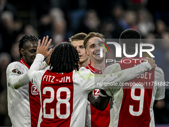 AFC Ajax Amsterdam midfielder Kenneth Taylor celebrates the 2-0 goal during the match between Ajax and Maccabi Tel Aviv at the Johan Cruijff...