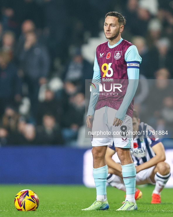 Josh Brownhill of Burnley prepares to start the game during the Sky Bet Championship match between West Bromwich Albion and Burnley at The H...