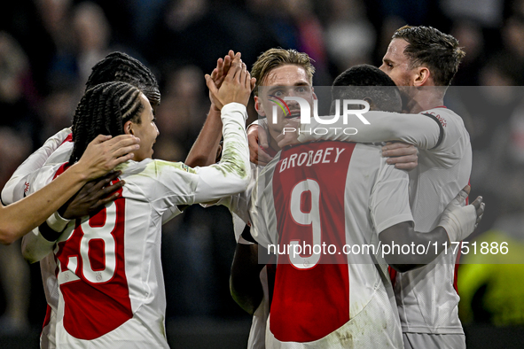 AFC Ajax Amsterdam midfielder Kenneth Taylor celebrates the 2-0 goal during the match between Ajax and Maccabi Tel Aviv at the Johan Cruijff...