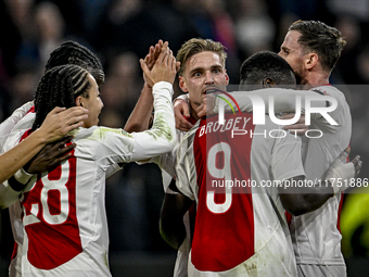 AFC Ajax Amsterdam midfielder Kenneth Taylor celebrates the 2-0 goal during the match between Ajax and Maccabi Tel Aviv at the Johan Cruijff...