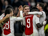 AFC Ajax Amsterdam midfielder Kenneth Taylor celebrates the 2-0 goal during the match between Ajax and Maccabi Tel Aviv at the Johan Cruijff...