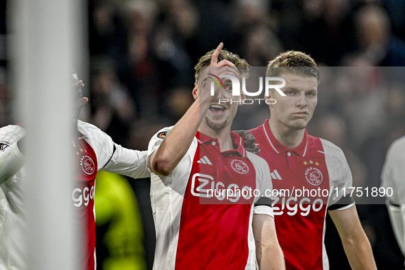 AFC Ajax Amsterdam midfielder Kenneth Taylor celebrates the 2-0 goal during the match between Ajax and Maccabi Tel Aviv at the Johan Cruijff...