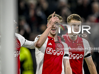 AFC Ajax Amsterdam midfielder Kenneth Taylor celebrates the 2-0 goal during the match between Ajax and Maccabi Tel Aviv at the Johan Cruijff...