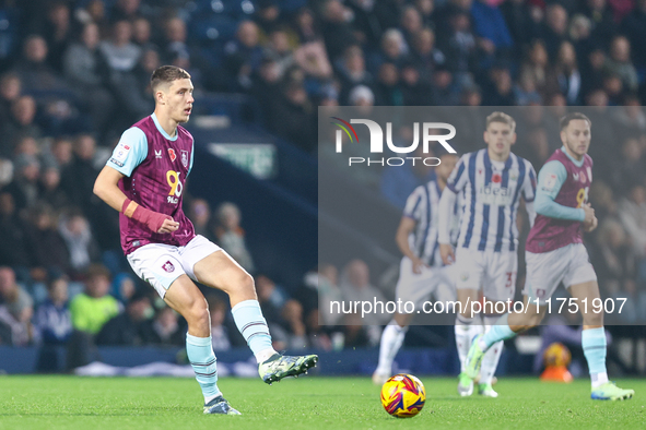 Maxime Esteve of Burnley is in action during the Sky Bet Championship match between West Bromwich Albion and Burnley at The Hawthorns in Wes...