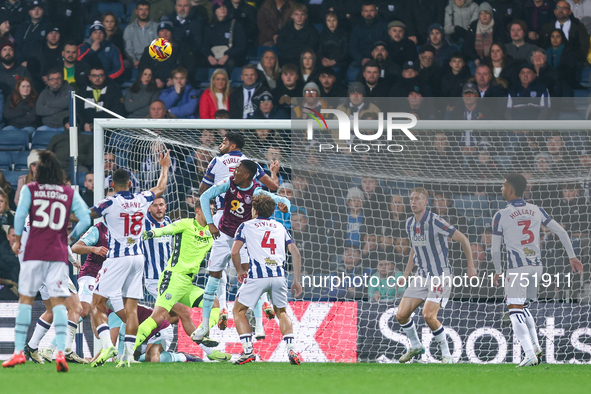 #2, Darnell Furlong of WBA heads the ball to defuse the attack during the Sky Bet Championship match between West Bromwich Albion and Burnle...