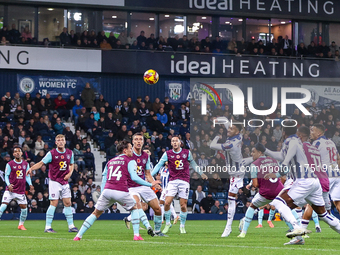 Mason Holgate of WBA is in action in the air during the Sky Bet Championship match between West Bromwich Albion and Burnley at The Hawthorns...