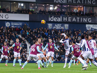 Mason Holgate of WBA is in action in the air during the Sky Bet Championship match between West Bromwich Albion and Burnley at The Hawthorns...