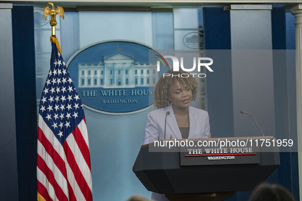 White House Press Briefing by Secretary Karine Jean-Pierre addresses the White House pool about the peaceful transfer of power between admin...