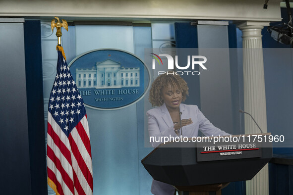 White House Press Briefing by Secretary Karine Jean-Pierre addresses the White House pool about the peaceful transfer of power between admin...