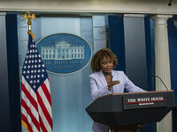 White House Press Briefing by Secretary Karine Jean-Pierre addresses the White House pool about the peaceful transfer of power between admin...