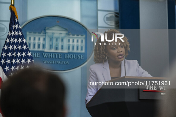 White House Press Briefing by Secretary Karine Jean-Pierre addresses the White House pool about the peaceful transfer of power between admin...