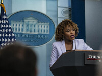 White House Press Briefing by Secretary Karine Jean-Pierre addresses the White House pool about the peaceful transfer of power between admin...