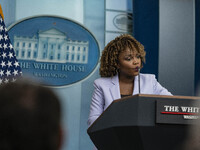 White House Press Briefing by Secretary Karine Jean-Pierre addresses the White House pool about the peaceful transfer of power between admin...