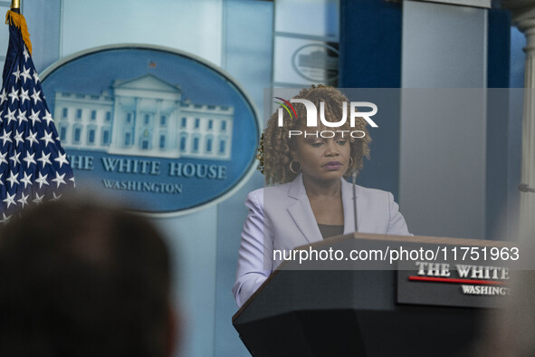 White House Press Briefing by Secretary Karine Jean-Pierre addresses the White House pool about the peaceful transfer of power between admin...