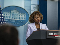 White House Press Briefing by Secretary Karine Jean-Pierre addresses the White House pool about the peaceful transfer of power between admin...