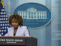 White House Press Briefing by Secretary Karine Jean-Pierre addresses the White House pool about the peaceful transfer of power between admin...