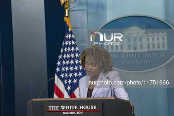 White House Press Briefing by Secretary Karine Jean-Pierre addresses the White House pool about the peaceful transfer of power between admin...