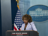 White House Press Briefing by Secretary Karine Jean-Pierre addresses the White House pool about the peaceful transfer of power between admin...