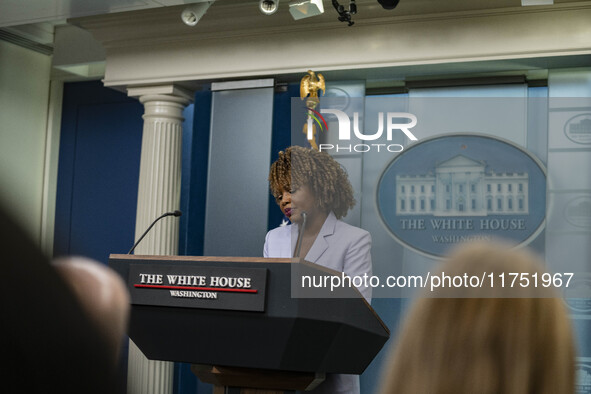 White House Press Briefing by Secretary Karine Jean-Pierre addresses the White House pool about the peaceful transfer of power between admin...