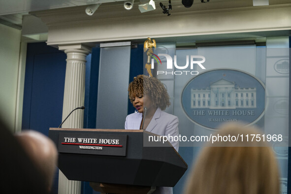 White House Press Briefing by Secretary Karine Jean-Pierre addresses the White House pool about the peaceful transfer of power between admin...