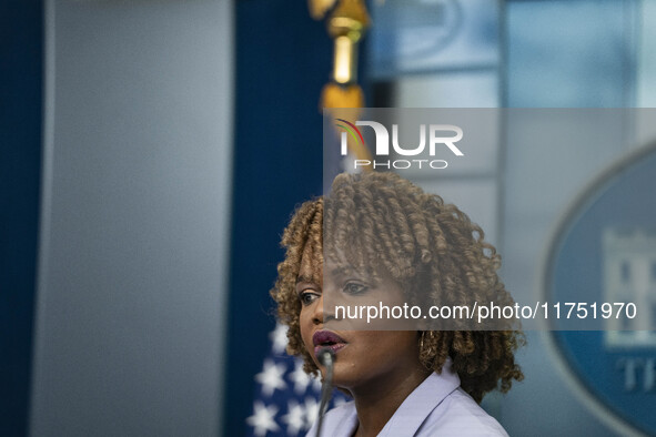 White House Press Briefing by Secretary Karine Jean-Pierre addresses the White House pool about the peaceful transfer of power between admin...