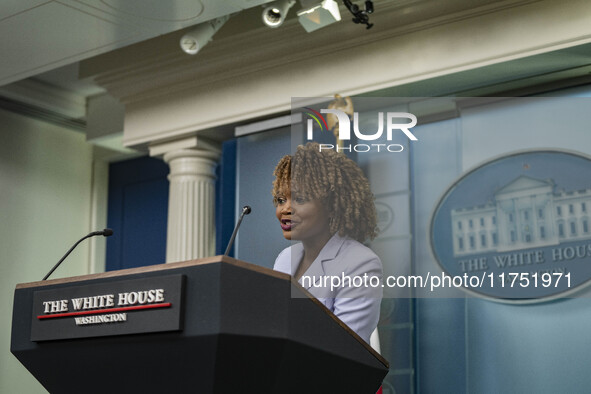 White House Press Briefing by Secretary Karine Jean-Pierre addresses the White House pool about the peaceful transfer of power between admin...