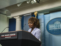 White House Press Briefing by Secretary Karine Jean-Pierre addresses the White House pool about the peaceful transfer of power between admin...