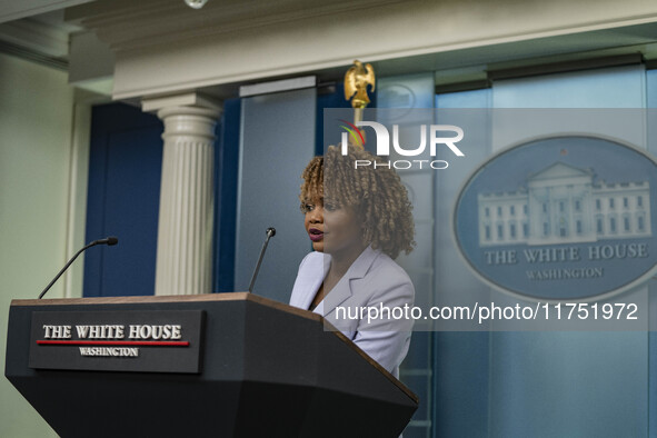 White House Press Briefing by Secretary Karine Jean-Pierre addresses the White House pool about the peaceful transfer of power between admin...