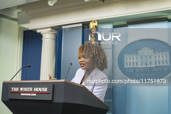 White House Press Briefing by Secretary Karine Jean-Pierre addresses the White House pool about the peaceful transfer of power between admin...