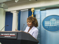 White House Press Briefing by Secretary Karine Jean-Pierre addresses the White House pool about the peaceful transfer of power between admin...