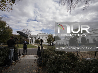 View of the west wing at the White House Press Briefing as Secretary Karine Jean-Pierre talks to the White House pool about the peaceful tra...